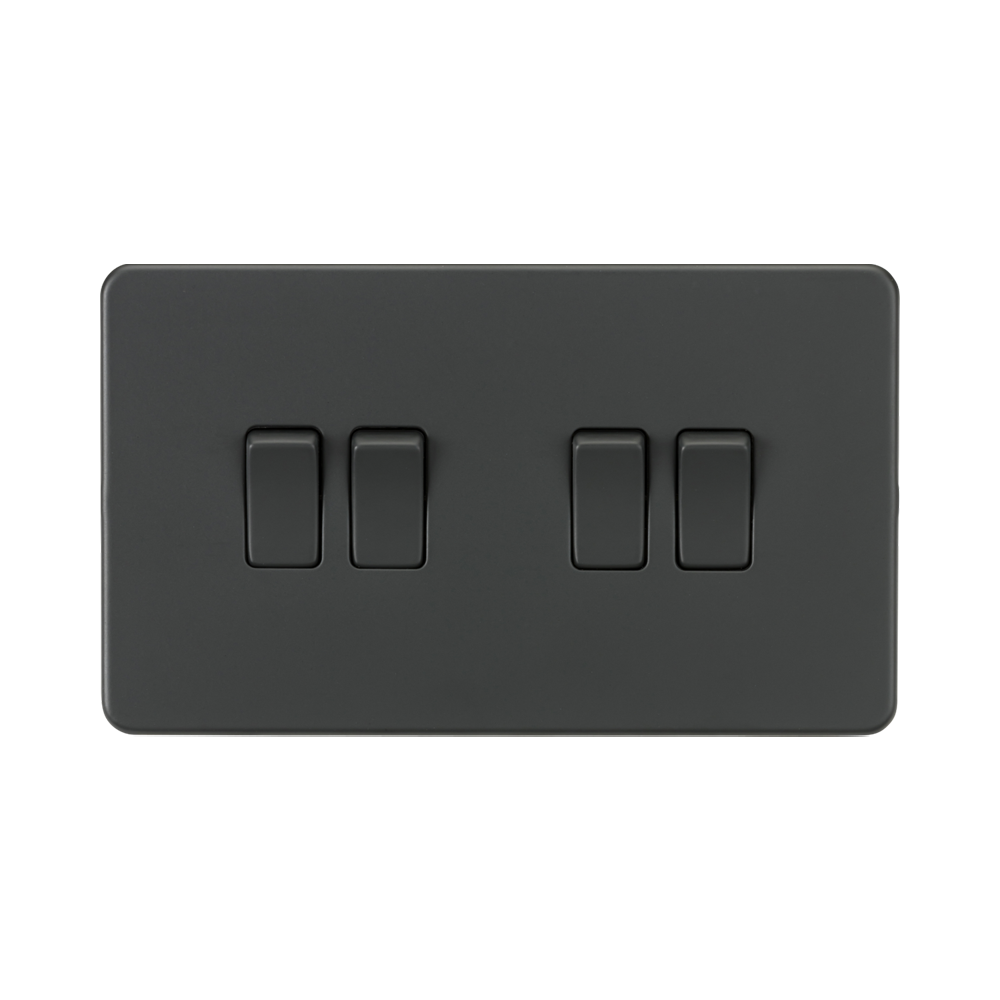 Anthracite Light Switch (4G 2-way) by Knightsbridge with Screwless flat plate rated 10AX