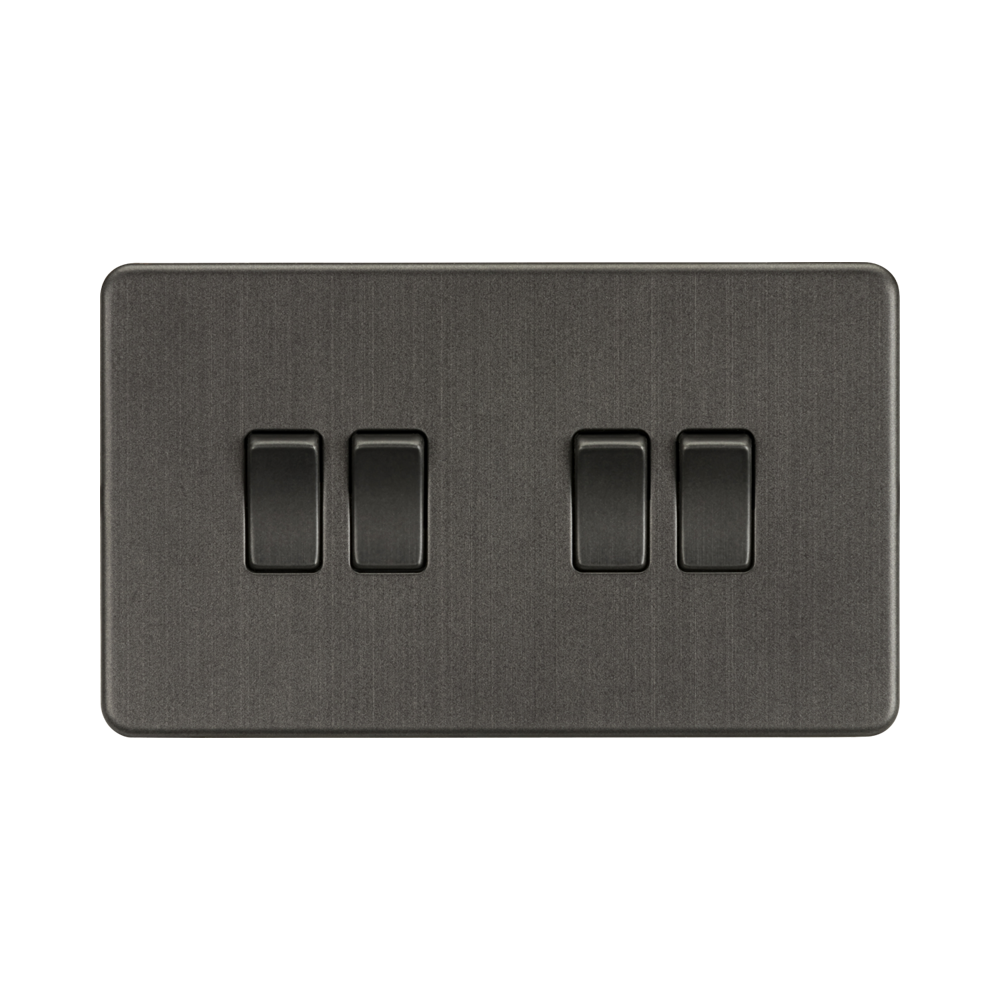 Smoked Bronze Light Switch (4G 2-way) by Knightsbridge with Screwless flat plate rated 10AX