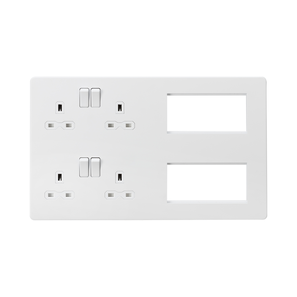 Matt White Double Multimedia Combination Plate by Knightsbridge with Euro Compatible rated 13A