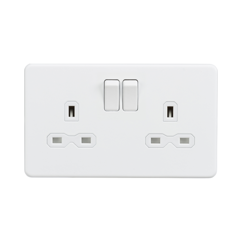 Matt White Double Socket by Knightsbridge with Double Pole Switches rated 13A