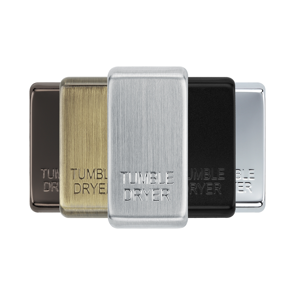 BG Grid Brushed Steel tumble dryer engraved rocker cap colour range with Brushed Steel at the front
