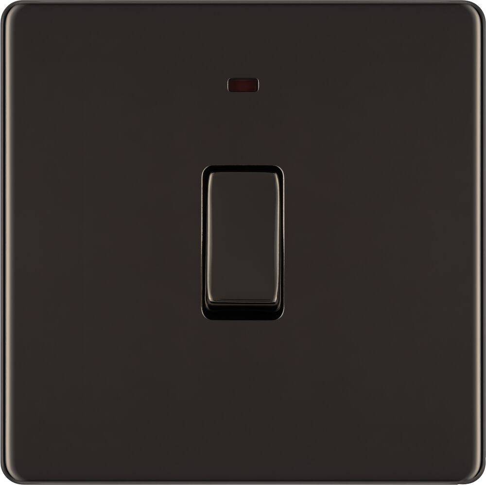 BG Screwless Black Nickel 20A Double Pole Switch with Neon FBN31 - The Switch Depot
