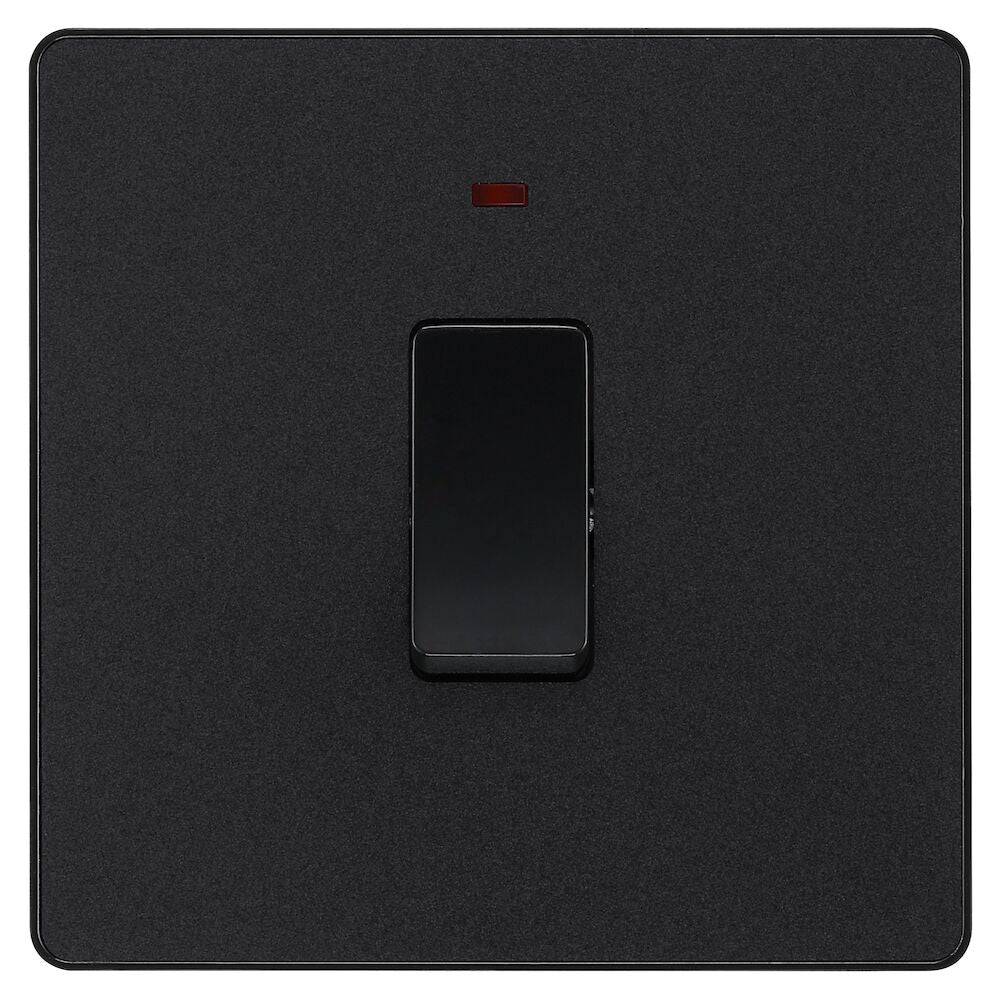 Evolve Polycarbonate Matt Black 20A Double Pole Switch with Neon PCDMB31B - The Switch Depot