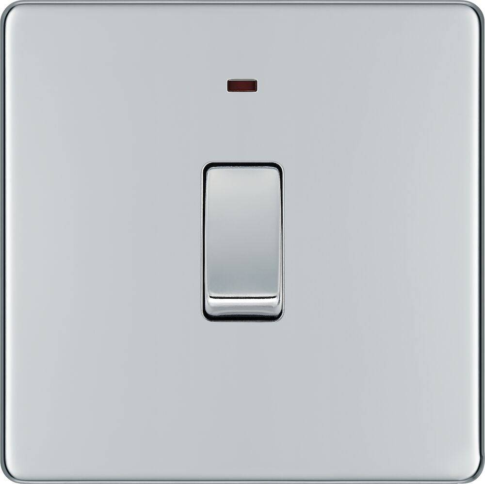 BG Screwless Polished Chrome 20A Double Pole Switch with Neon FPC31 - The Switch Depot