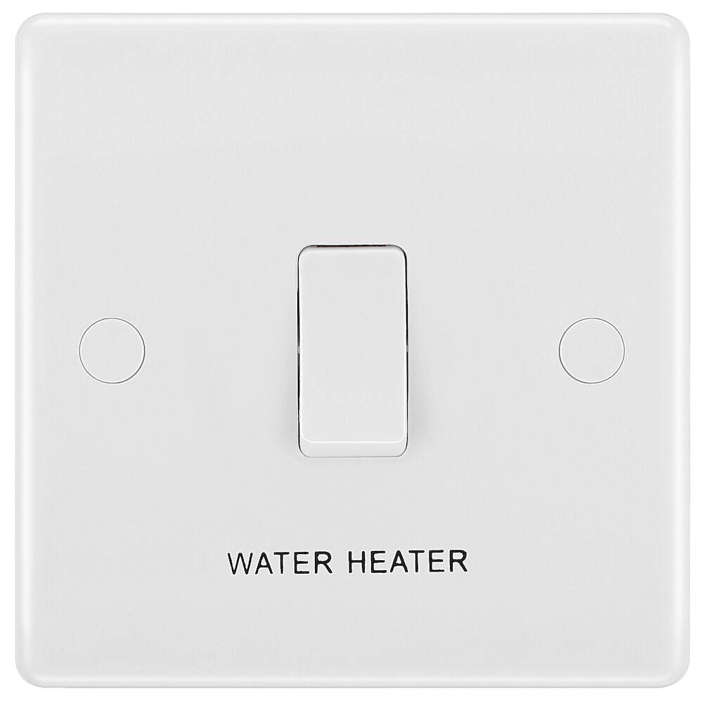 BG Moulded White PVC 20A DP Switch with Flex Outlet and Marked Water Heater 832WH - The Switch Depot