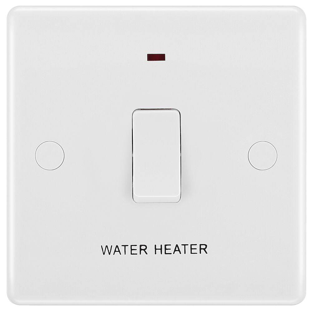 BG Moulded White PVC 20A DP Switch with Neon Flex Outlet and Marked Water Heater 833WH - The Switch Depot