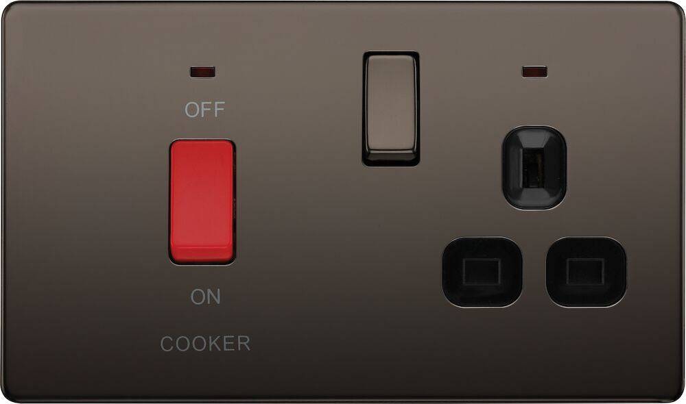 BG Screwless Black Nickel Cooker Switch with 13A Socket FBN70B - The Switch Depot