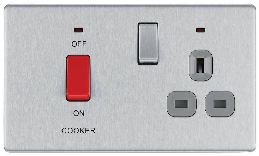 BG Screwless Brushed Steel Cooker Switch with 13A Socket FBS70G - The Switch Depot