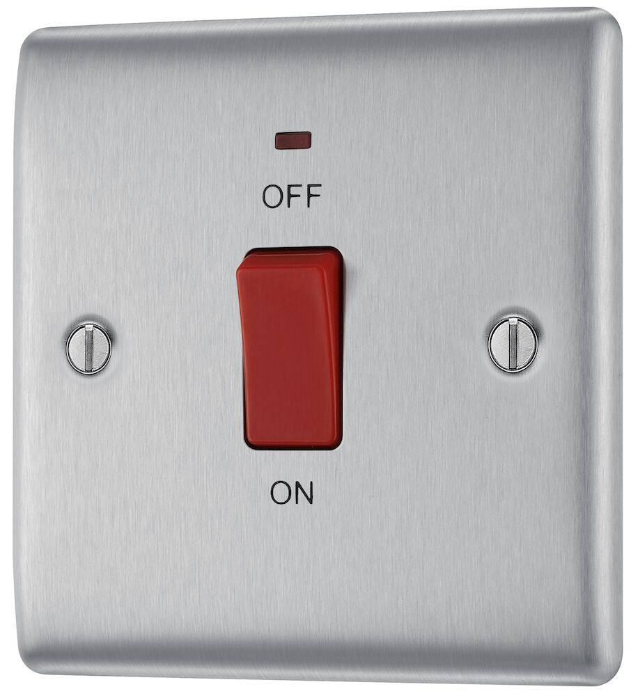 Nexus Metal Brushed Steel 45A Cooker Switch with Neon NBS74 - The Switch Depot