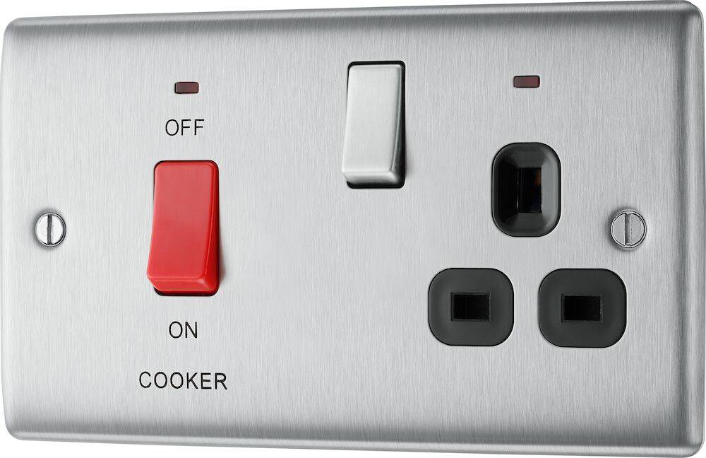 Nexus Metal Brushed Steel Cooker Switch with 13A Socket NBS70B - The Switch Depot