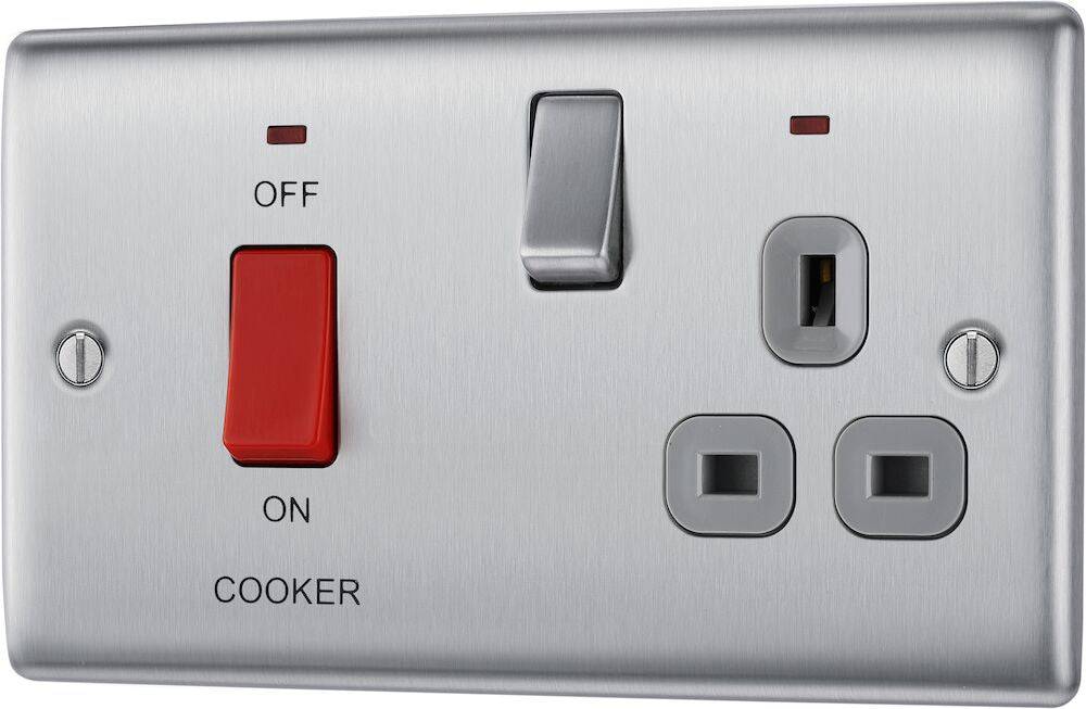 Nexus Metal Brushed Steel Cooker Switch with 13A Socket NBS70G - The Switch Depot