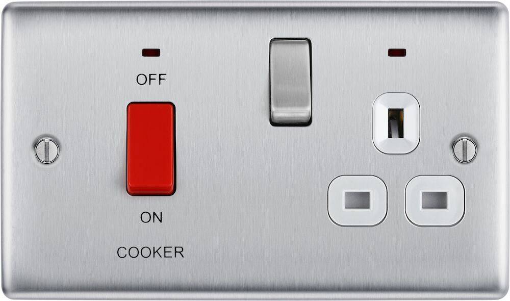 Nexus Metal Brushed Steel Cooker Switch with 13A Socket NBS70W - The Switch Depot