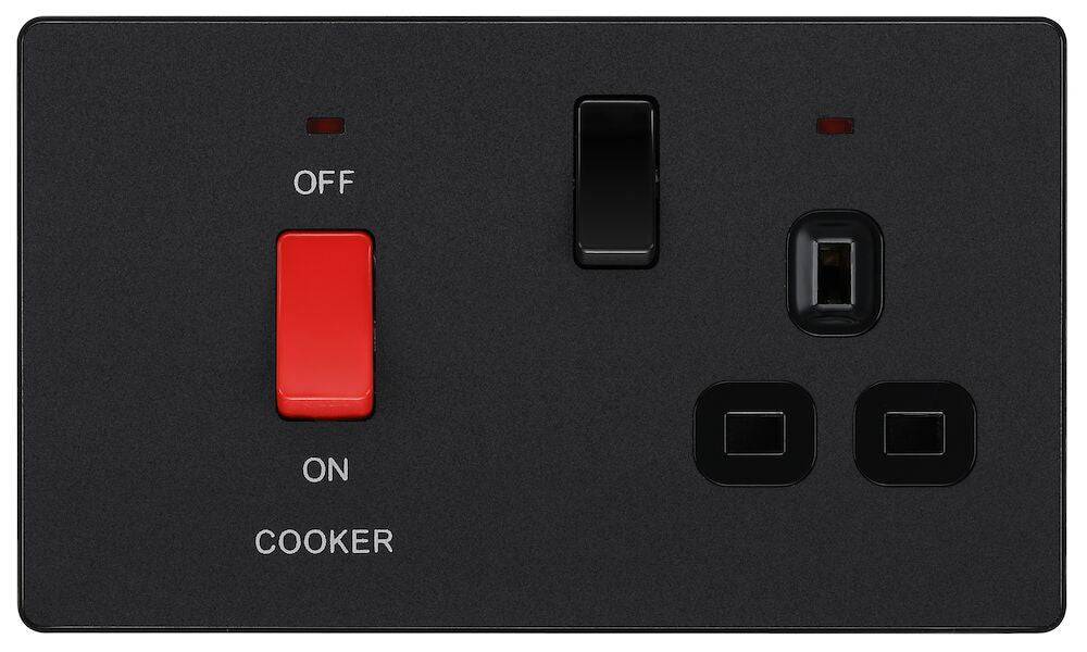 Evolve Polycarbonate Matt Black Cooker Switch with 13A Socket PCDMB70B - The Switch Depot