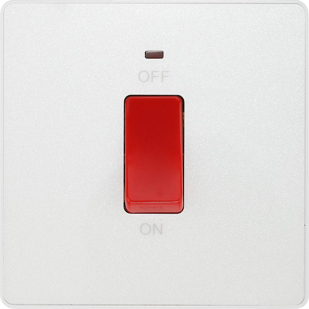 Evolve Polycarbonate Pearlescent White 45A Cooker Switch with Neon PCDCL74W - The Switch Depot