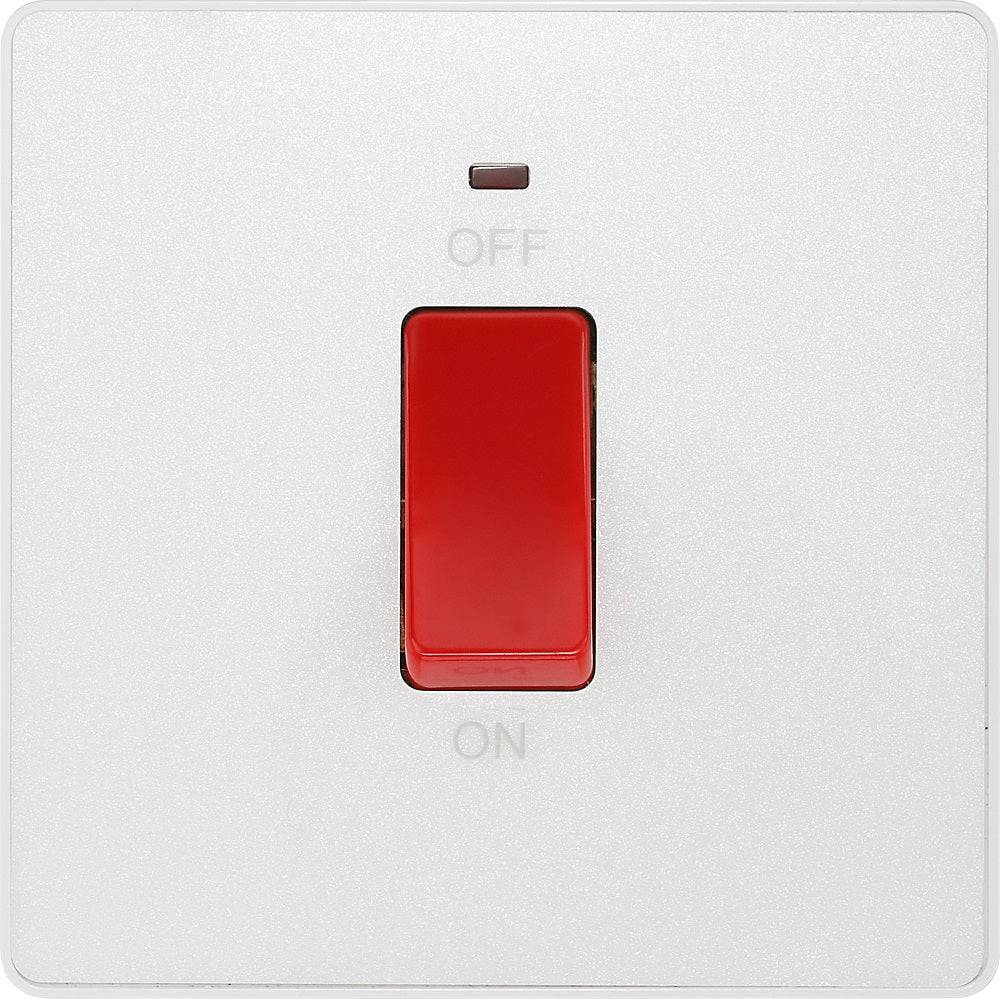 Evolve Polycarbonate Pearlescent White 45A Cooker Switch with Neon PCDCL74W - The Switch Depot