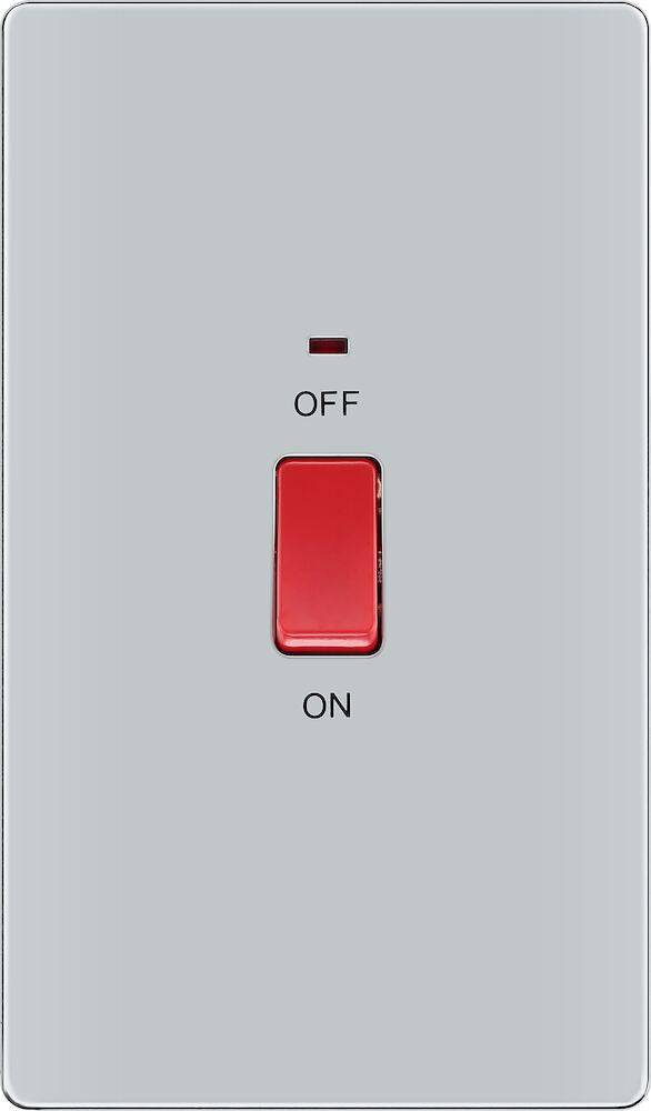BG Screwless Polished Chrome 45A Cooker Switch with neon FPC72 - The Switch Depot