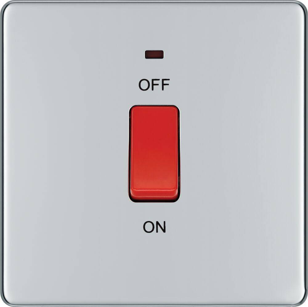 BG Screwless Polished Chrome 45A Cooker Switch with neon FPC74 - The Switch Depot