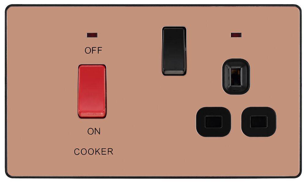 Evolve Polycarbonate Polished Copper Cooker Switch with 13A Socket PCDCP70B - The Switch Depot