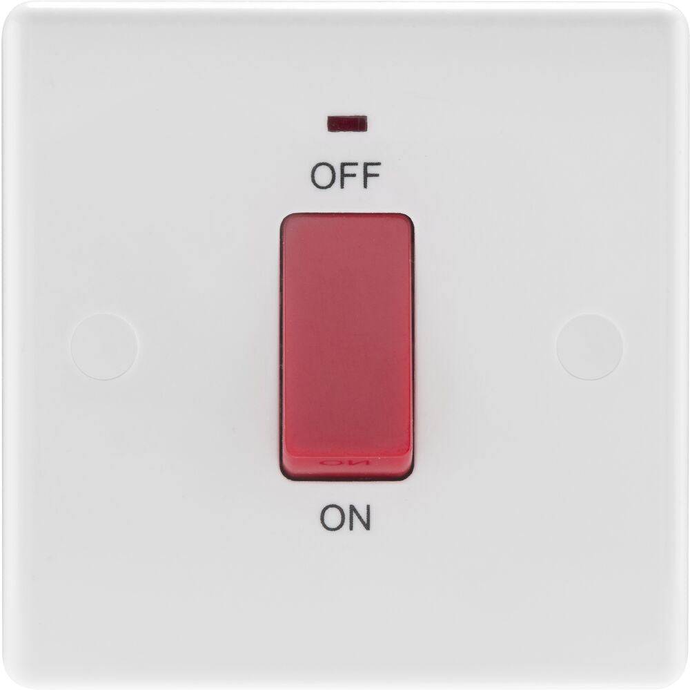 BG Moulded White PVC 45A Cooker Switch with Neon 874 - The Switch Depot