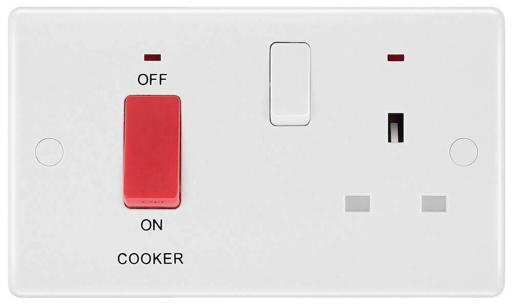 BG Moulded White PVC Cooker Switch with 13A Socket and Neon 870 - The Switch Depot