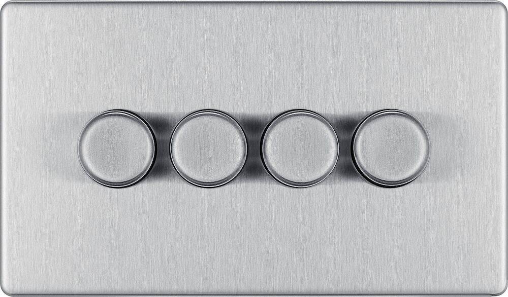 BG Screwless Brushed Steel 4G Dimmer Switch FBS84 - The Switch Depot