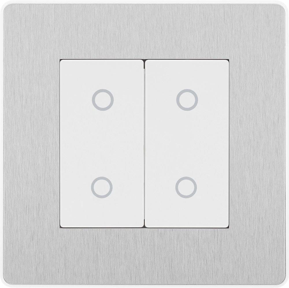Evolve Polycarbonate Brushed Steel Double Master Touch Dimmer Switch PCDBSTDM2W - The Switch Depot