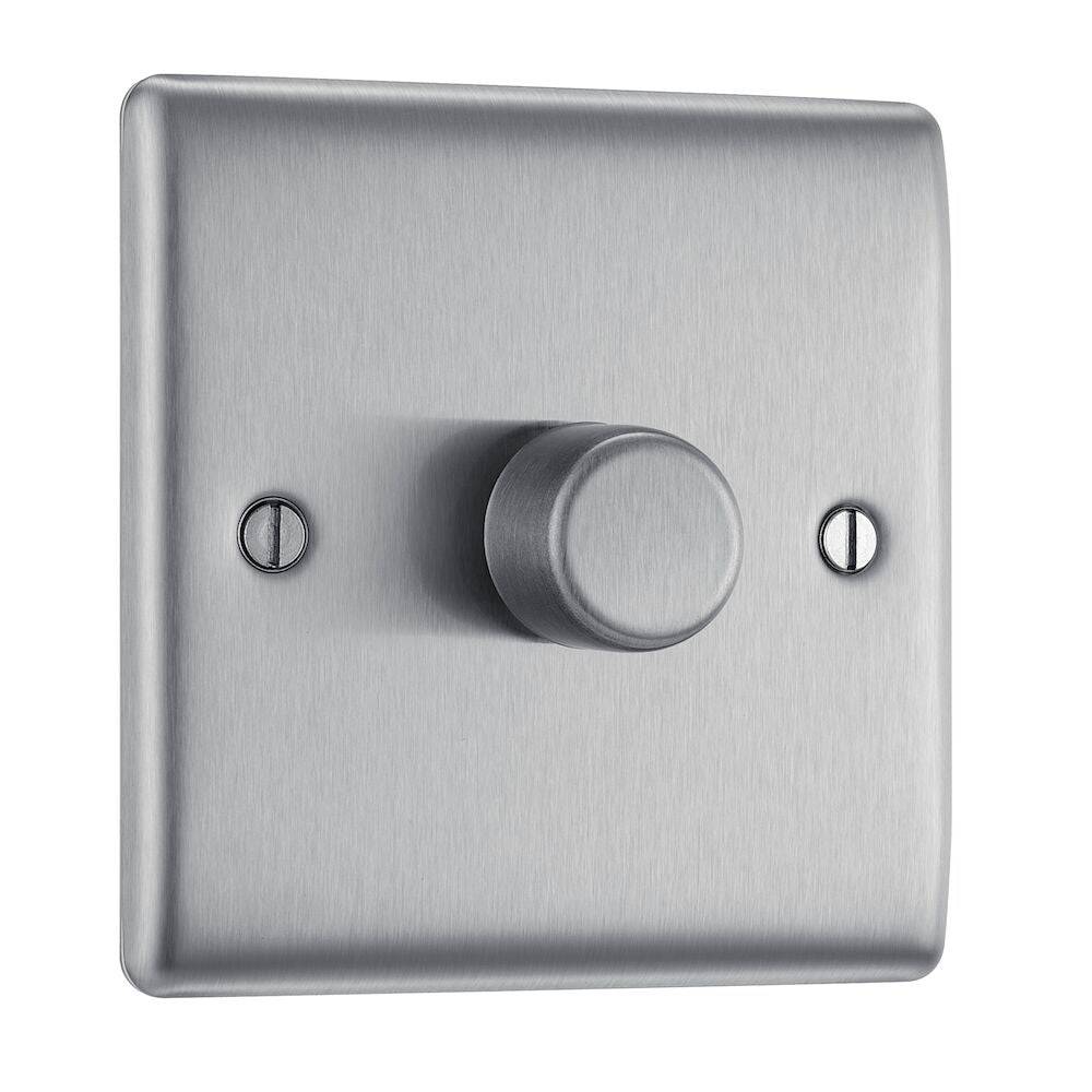 Nexus Metal Brushed Steel 1G Dimmer Switch NBS81 - The Switch Depot