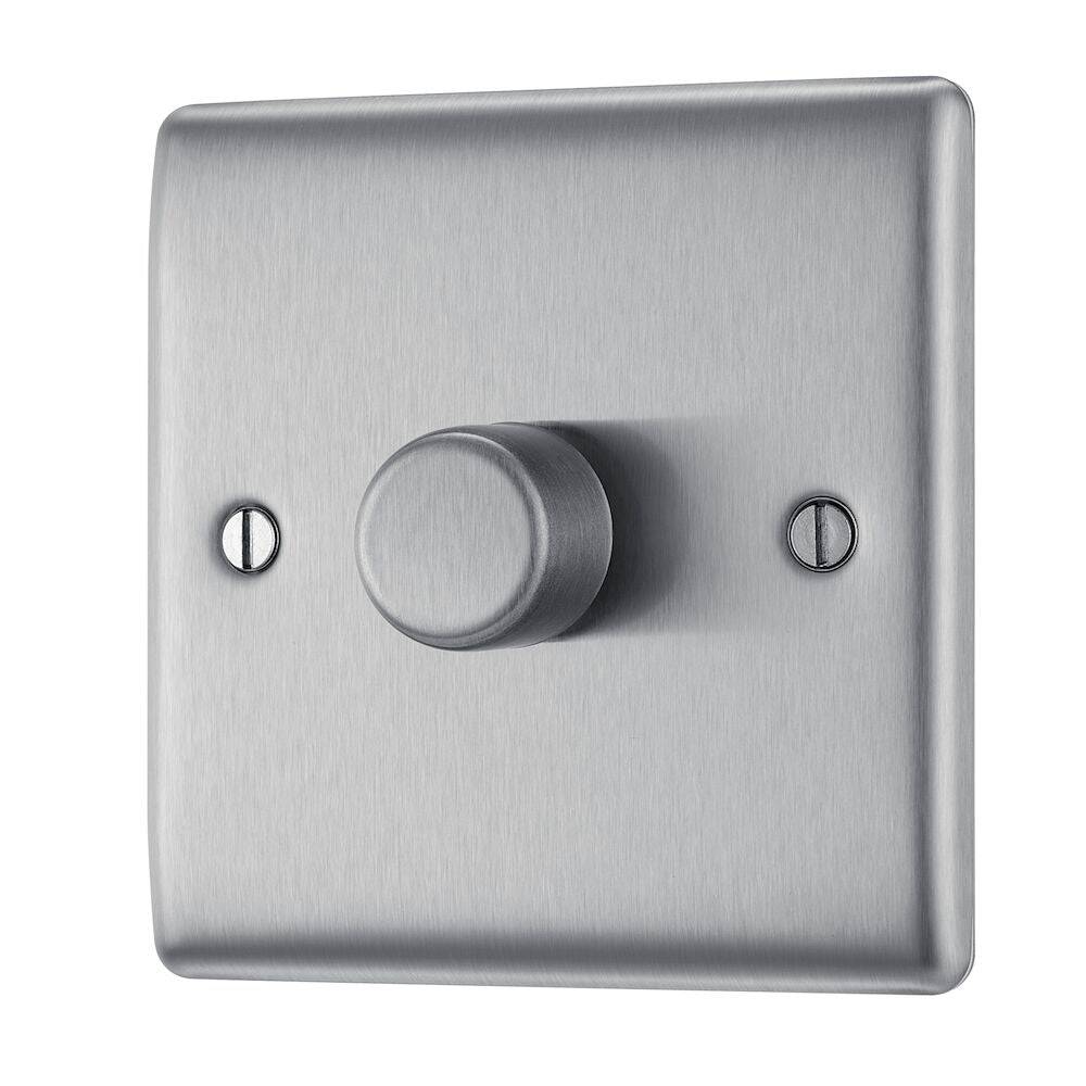 Nexus Metal Brushed Steel 1G Dimmer Switch NBS81 - The Switch Depot