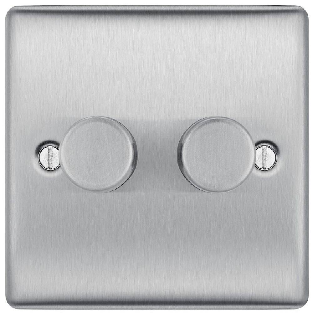 Nexus Metal Brushed Steel 2G Dimmer Switch NBS82 - The Switch Depot