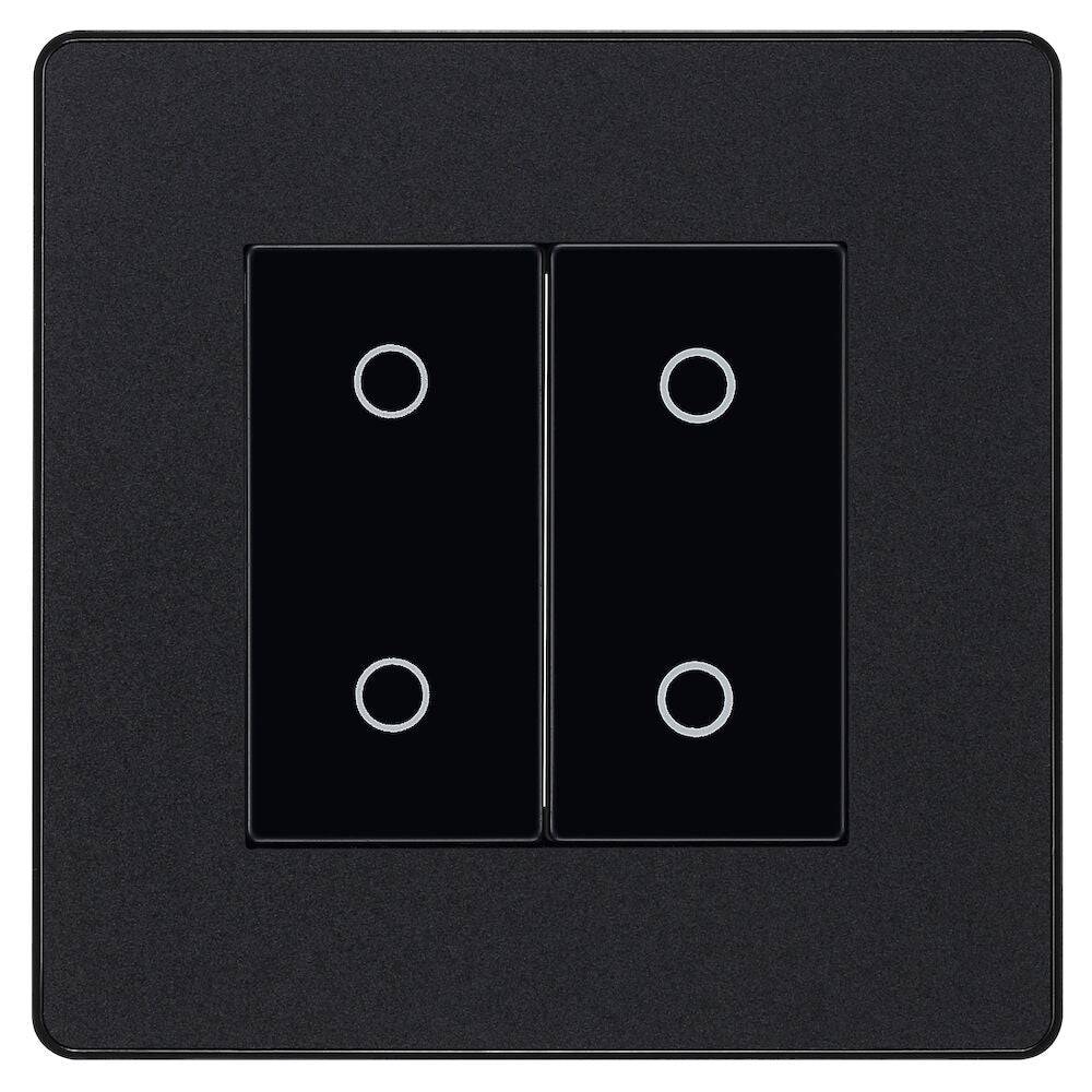 Evolve Polycarbonate Matt Black Double Master Touch Dimmer Switch PCDMBTDM2B - The Switch Depot