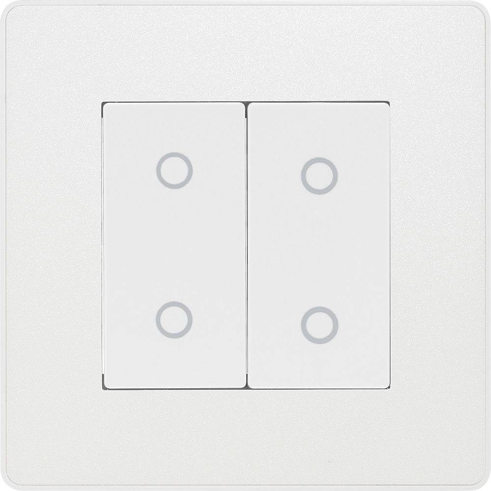 Evolve Polycarbonate Pearlescent White Double Master Touch Dimmer Switch PCDCLTDM2W - The Switch Depot