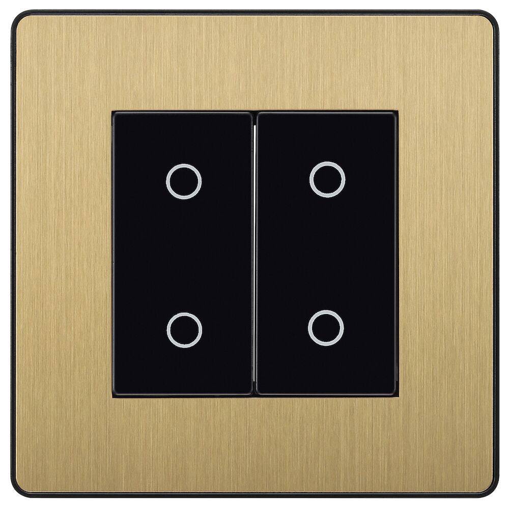 Evolve Polycarbonate Satin Brass Double Master Touch Dimmer Switch PCDSBTDM2B - The Switch Depot