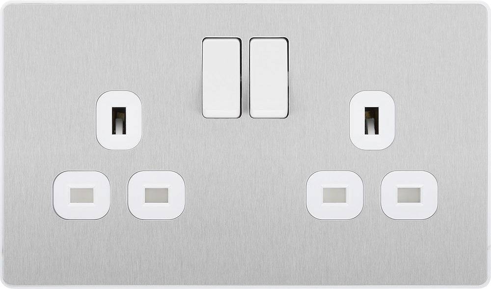 Evolve Polycarbonate Brushed Steel Double Socket PCDBS22W - The Switch Depot