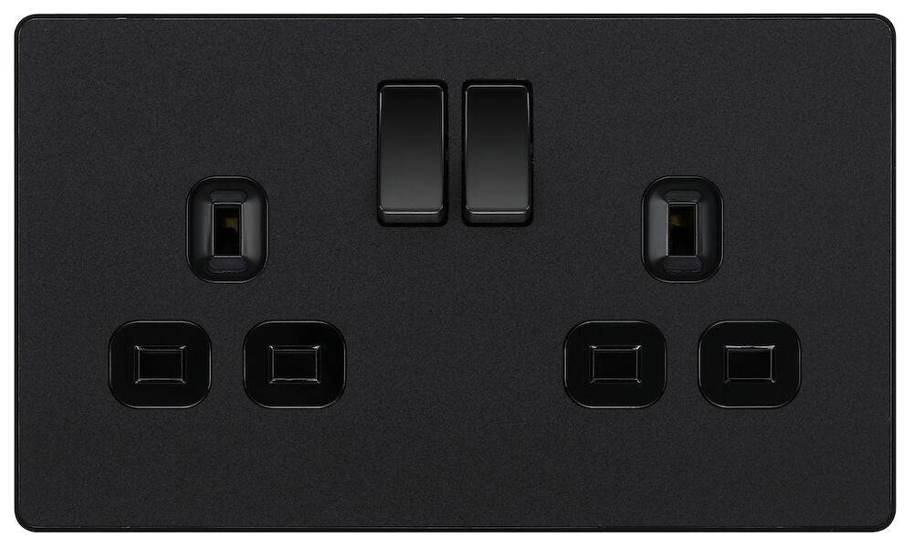 Evolve Polycarbonate Matt Black Double Socket PCDMB22B | The Switch Depot