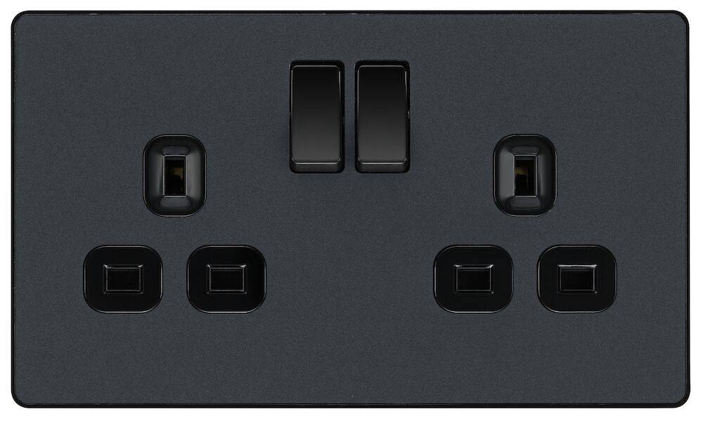 Evolve Polycarbonate Matt Grey Double Socket PCDMG22B - The Switch Depot