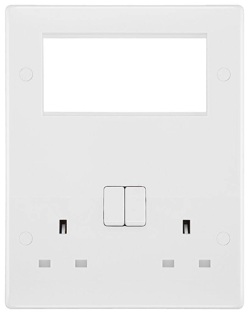 BG Moulded White PVC Double Socket with 4G Euro Plate 822EM4 - The Switch Depot