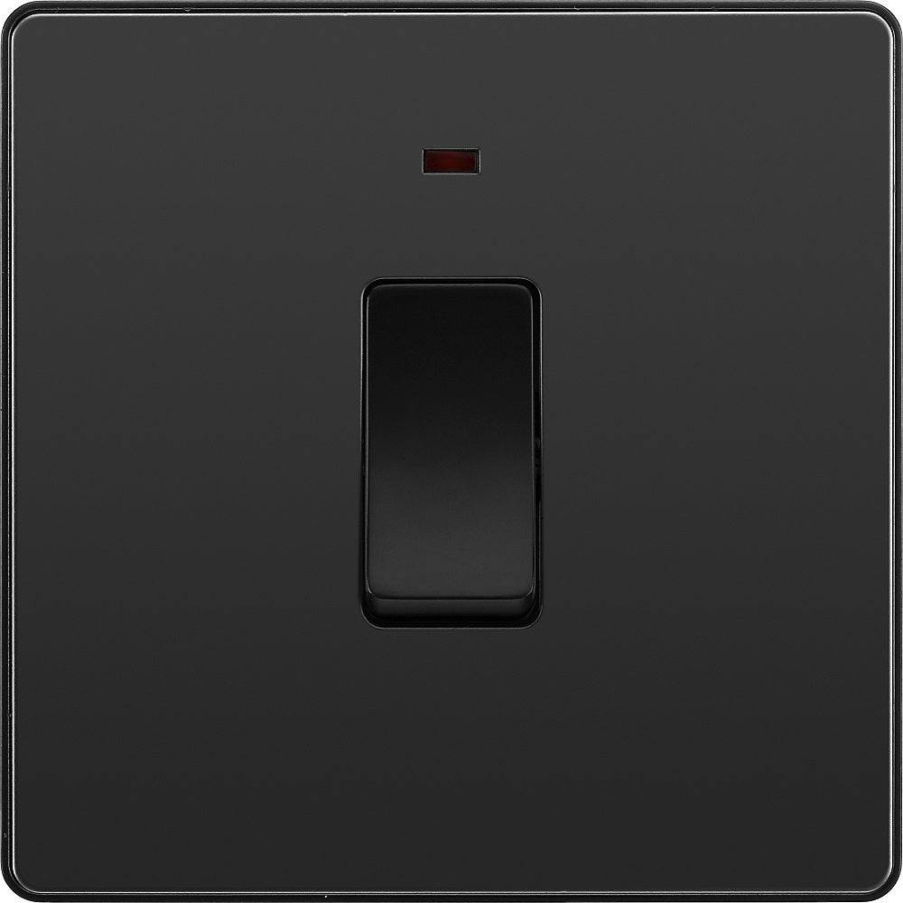 Evolve Polycarbonate Black Chrome 20A Double Pole Switch with Neon PCDBC31B - The Switch Depot