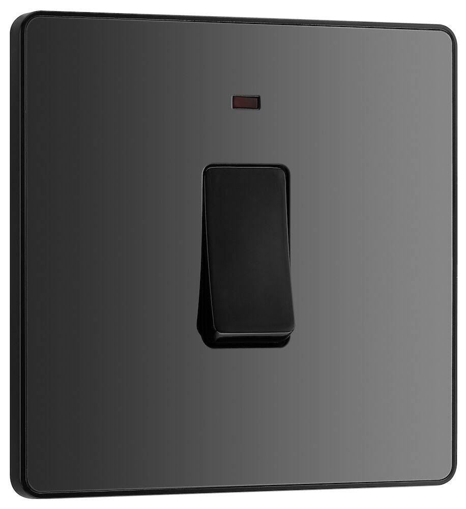 Evolve Polycarbonate Black Chrome 20A Double Pole Switch with Neon PCDBC31B - The Switch Depot