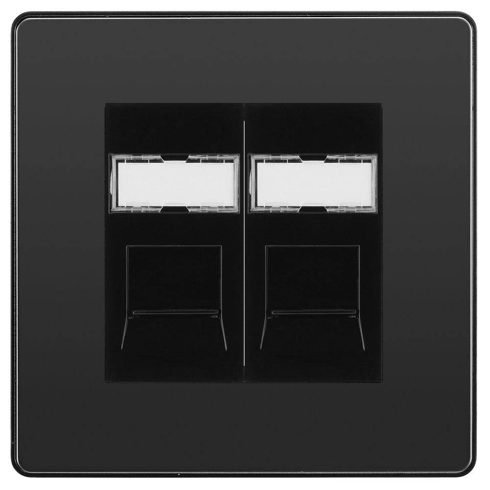 Evolve Polycarbonate Black Chrome Double Cat5e Data Outlet Socket PCDBCRJ452B - The Switch Depot