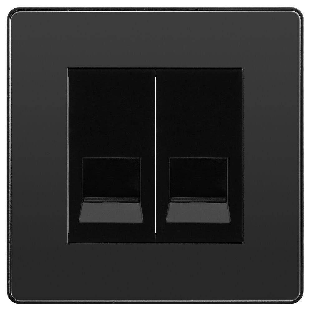 Evolve Polycarbonate Black Chrome Double Slave Telephone Socket PCDBCBTS2B - The Switch Depot