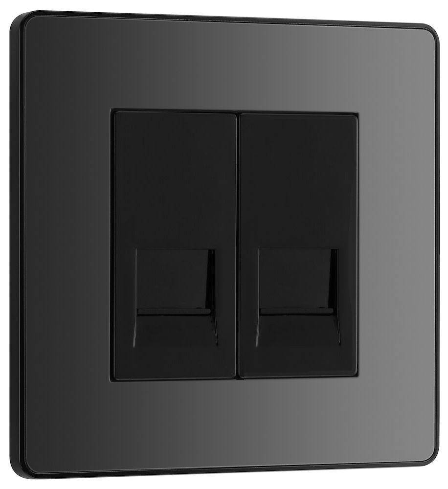 Evolve Polycarbonate Black Chrome Double Slave Telephone Socket PCDBCBTS2B - The Switch Depot