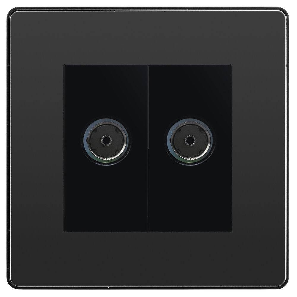 Evolve Polycarbonate Black Chrome Double TV Socket PCDBC602B - The Switch Depot