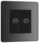 Evolve Polycarbonate Black Chrome Double TV Socket PCDBC602B - The Switch Depot