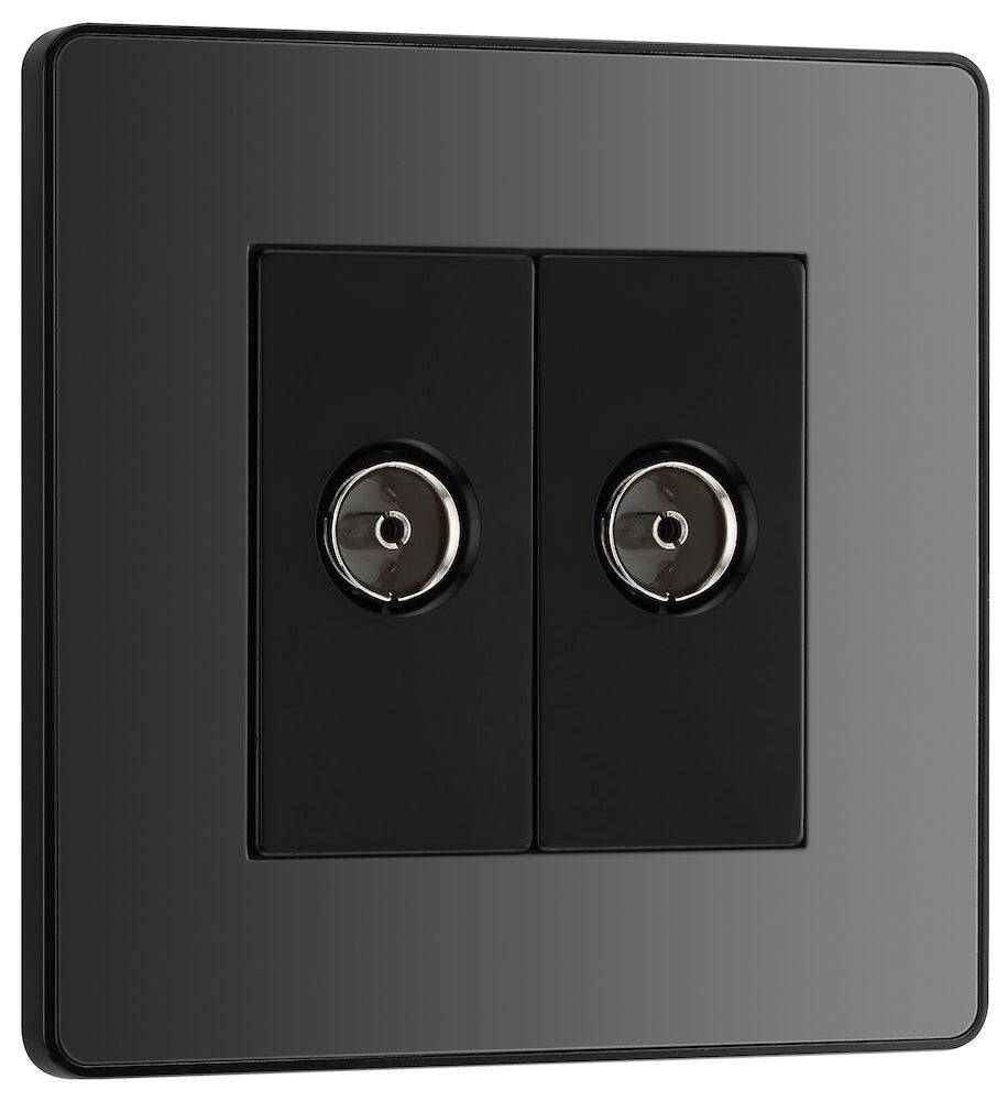 Evolve Polycarbonate Black Chrome Double TV Socket PCDBC602B - The Switch Depot