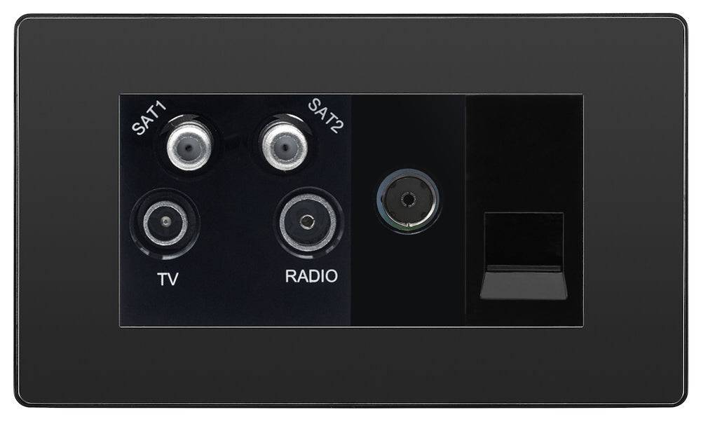 Evolve Polycarbonate Black Chrome Quadplex Combination TV Socket PCDBCQUAD2B - The Switch Depot