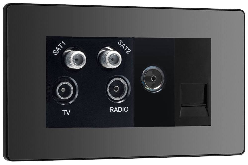 Evolve Polycarbonate Black Chrome Quadplex Combination TV Socket PCDBCQUAD2B - The Switch Depot