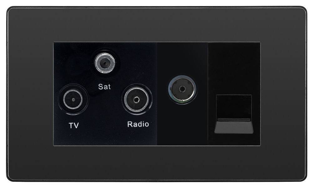 Evolve Polycarbonate Black Chrome Triplex Combination TV Socket PCDBCTRI2B - The Switch Depot