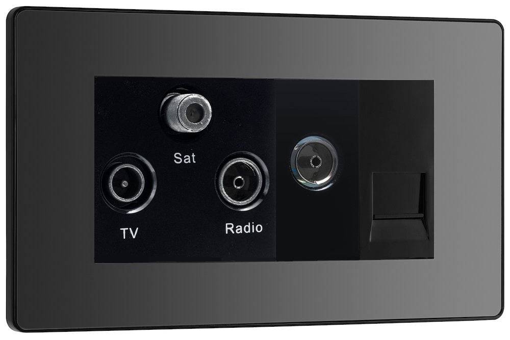 Evolve Polycarbonate Black Chrome Triplex Combination TV Socket PCDBCTRI2B - The Switch Depot