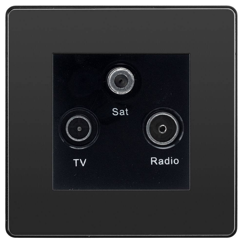 Evolve Polycarbonate Black Chrome Triplex TV Socket PCDBCTRIB - The Switch Depot