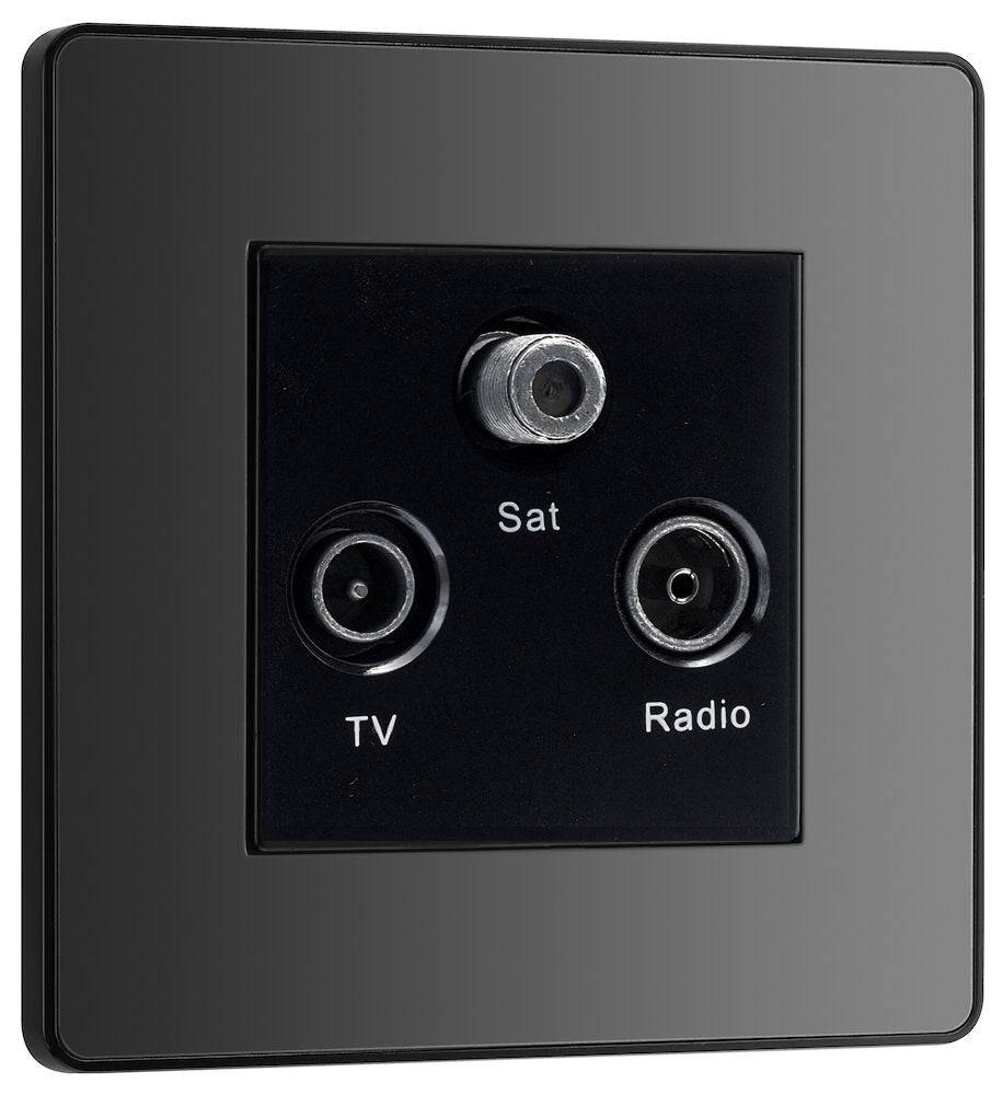 Evolve Polycarbonate Black Chrome Triplex TV Socket PCDBCTRIB - The Switch Depot